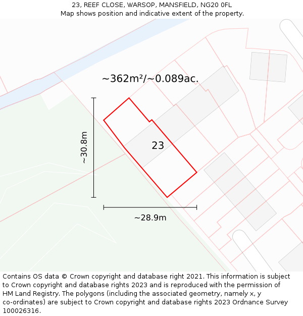 23, REEF CLOSE, WARSOP, MANSFIELD, NG20 0FL: Plot and title map