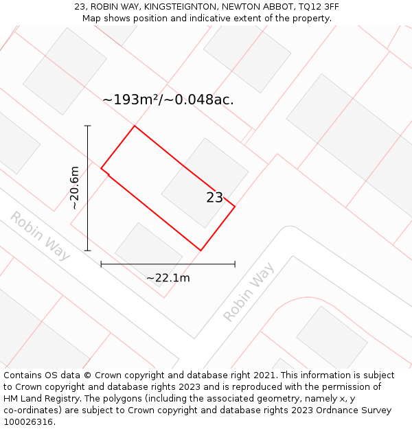 23, ROBIN WAY, KINGSTEIGNTON, NEWTON ABBOT, TQ12 3FF: Plot and title map