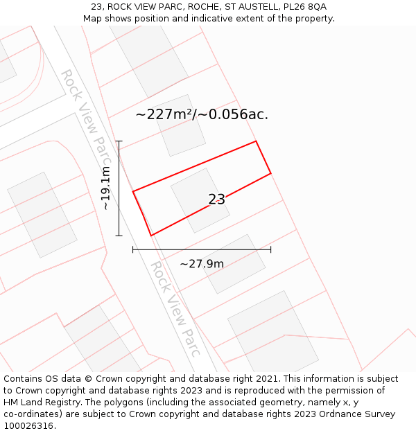 23, ROCK VIEW PARC, ROCHE, ST AUSTELL, PL26 8QA: Plot and title map