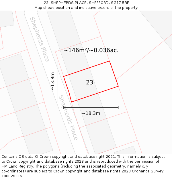 23, SHEPHERDS PLACE, SHEFFORD, SG17 5BF: Plot and title map