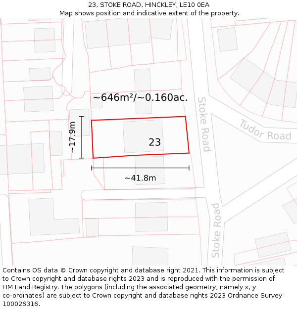 23, STOKE ROAD, HINCKLEY, LE10 0EA: Plot and title map
