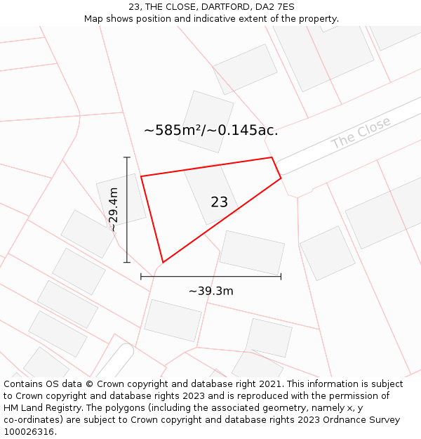 23, THE CLOSE, DARTFORD, DA2 7ES: Plot and title map