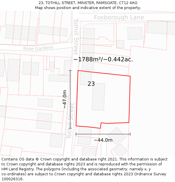 23, TOTHILL STREET, MINSTER, RAMSGATE, CT12 4AG: Plot and title map