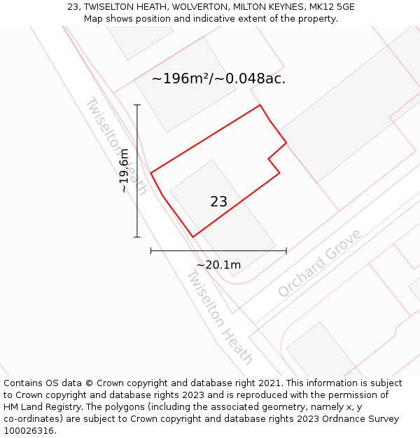 23, TWISELTON HEATH, WOLVERTON, MILTON KEYNES, MK12 5GE: Plot and title map