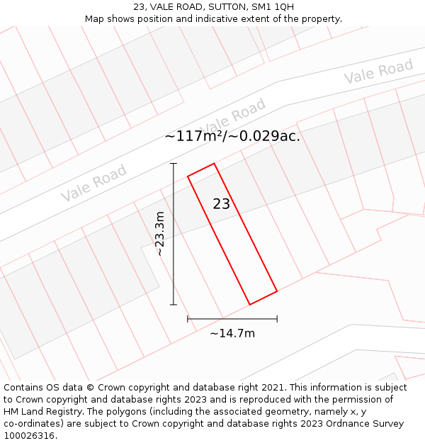 23, VALE ROAD, SUTTON, SM1 1QH: Plot and title map