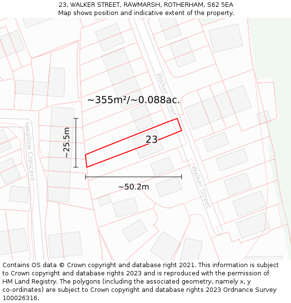 23, WALKER STREET, RAWMARSH, ROTHERHAM, S62 5EA: Plot and title map