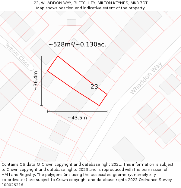23, WHADDON WAY, BLETCHLEY, MILTON KEYNES, MK3 7DT: Plot and title map