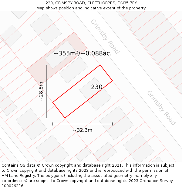 230, GRIMSBY ROAD, CLEETHORPES, DN35 7EY: Plot and title map