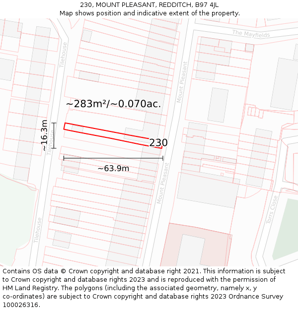 230, MOUNT PLEASANT, REDDITCH, B97 4JL: Plot and title map