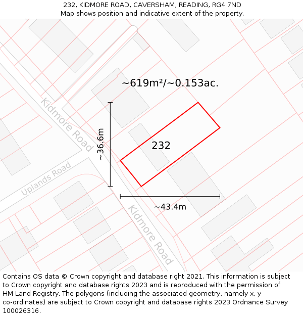 232, KIDMORE ROAD, CAVERSHAM, READING, RG4 7ND: Plot and title map