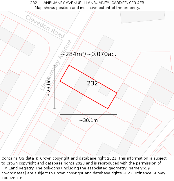 232, LLANRUMNEY AVENUE, LLANRUMNEY, CARDIFF, CF3 4ER: Plot and title map