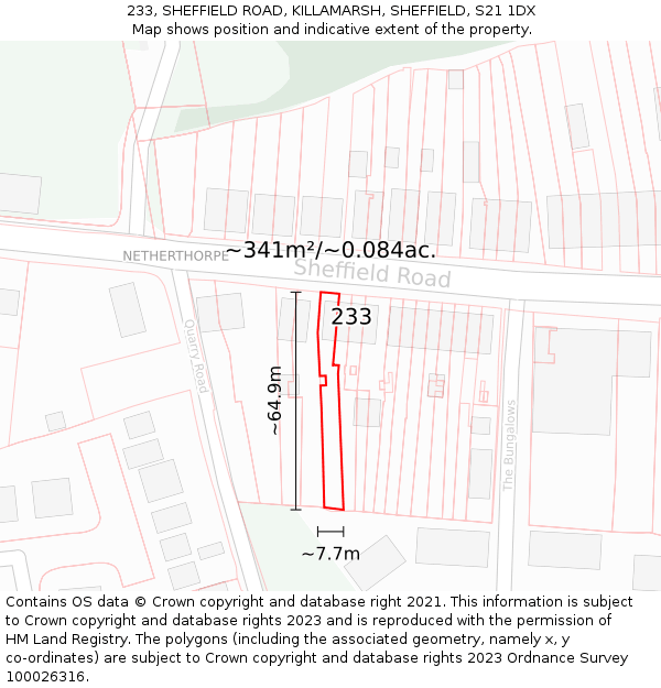 233, SHEFFIELD ROAD, KILLAMARSH, SHEFFIELD, S21 1DX: Plot and title map