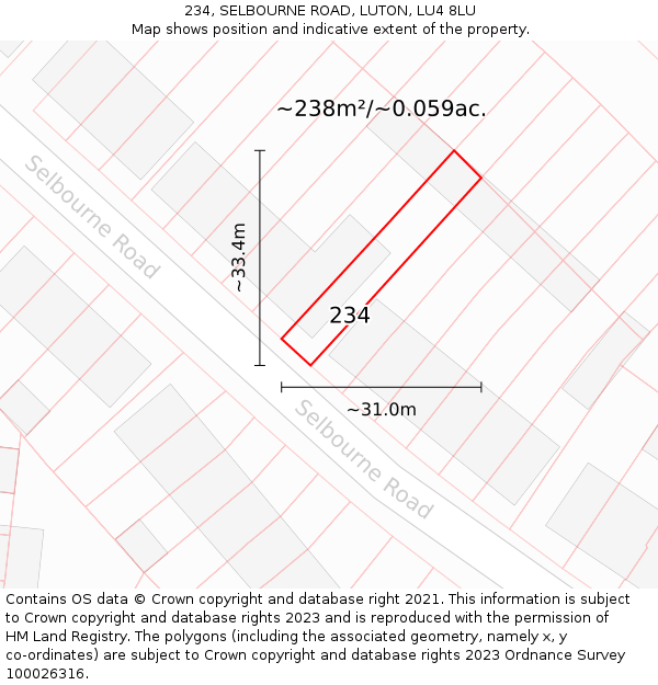 234, SELBOURNE ROAD, LUTON, LU4 8LU: Plot and title map