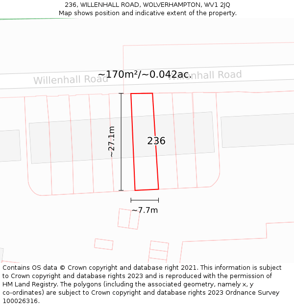 236, WILLENHALL ROAD, WOLVERHAMPTON, WV1 2JQ: Plot and title map