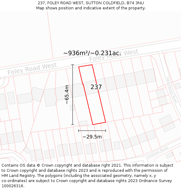 237, FOLEY ROAD WEST, SUTTON COLDFIELD, B74 3NU: Plot and title map