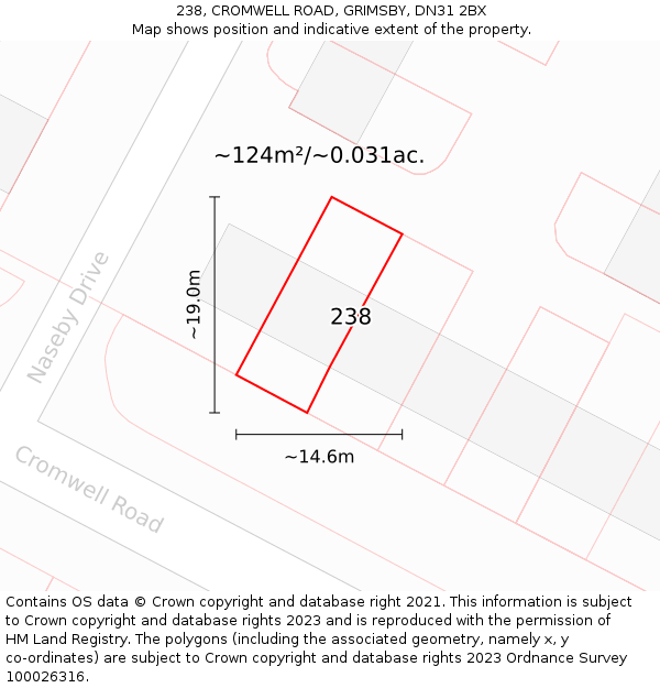 238, CROMWELL ROAD, GRIMSBY, DN31 2BX: Plot and title map