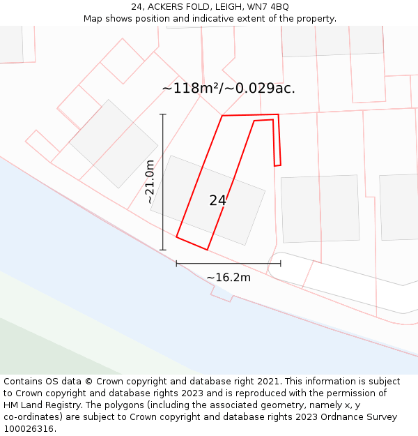24, ACKERS FOLD, LEIGH, WN7 4BQ: Plot and title map