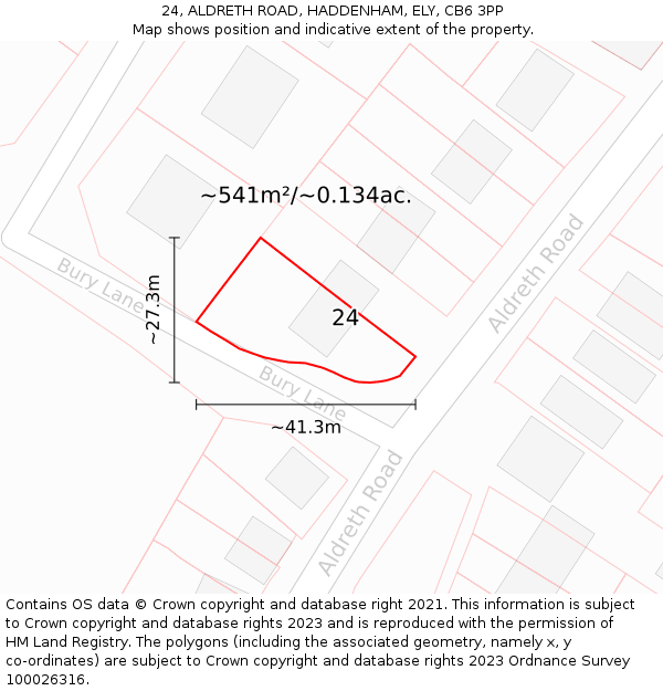 24, ALDRETH ROAD, HADDENHAM, ELY, CB6 3PP: Plot and title map