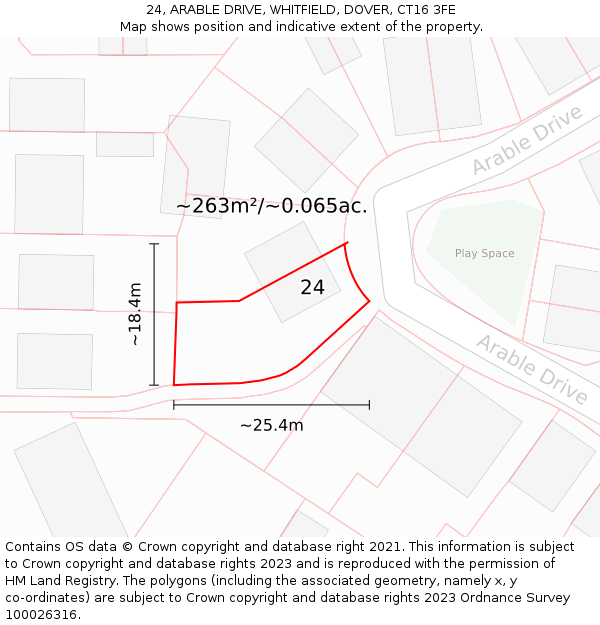 24, ARABLE DRIVE, WHITFIELD, DOVER, CT16 3FE: Plot and title map