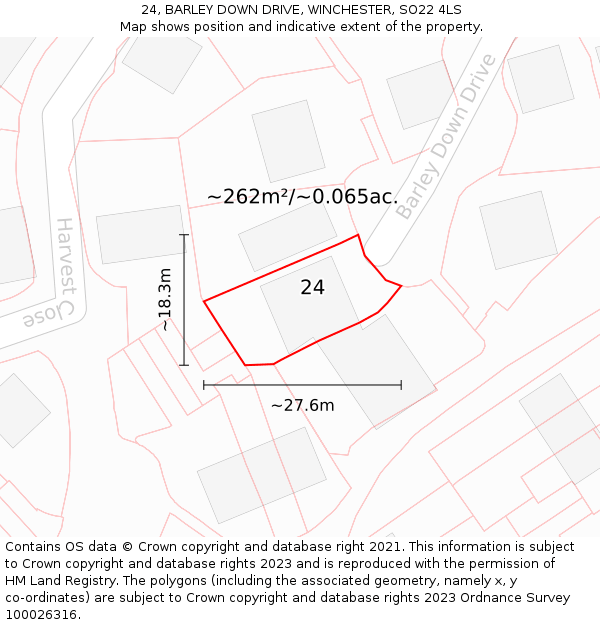 24, BARLEY DOWN DRIVE, WINCHESTER, SO22 4LS: Plot and title map