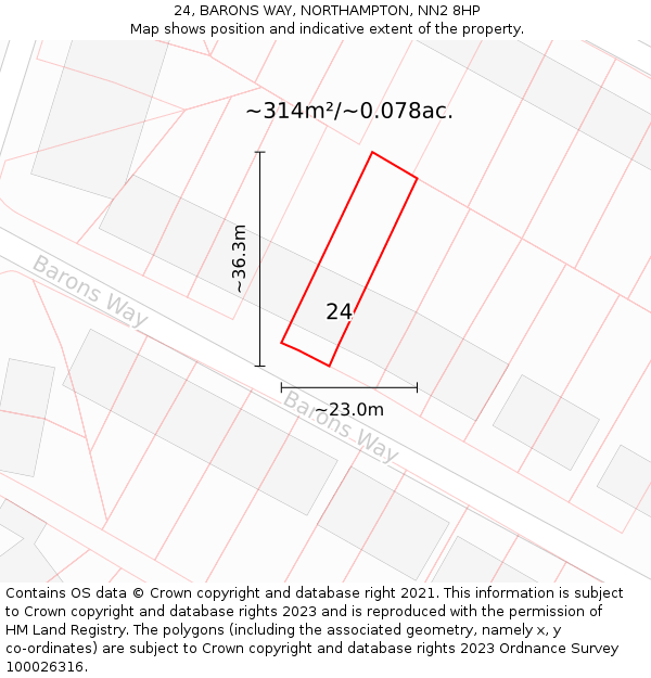 24, BARONS WAY, NORTHAMPTON, NN2 8HP: Plot and title map
