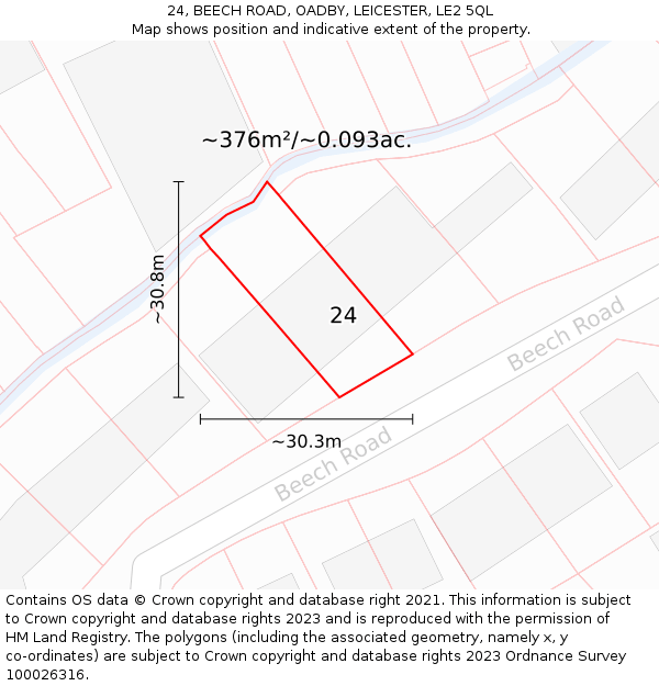 24, BEECH ROAD, OADBY, LEICESTER, LE2 5QL: Plot and title map