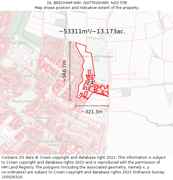 24, BEEDHAM WAY, NOTTINGHAM, NG3 5TB: Plot and title map