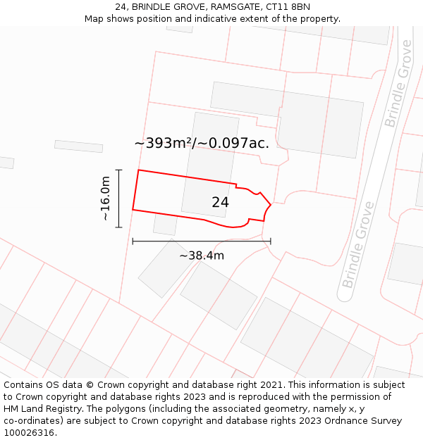 24, BRINDLE GROVE, RAMSGATE, CT11 8BN: Plot and title map