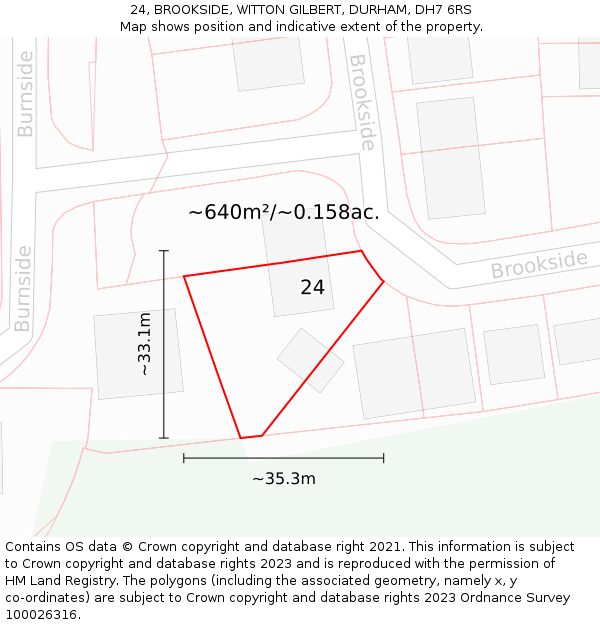 24, BROOKSIDE, WITTON GILBERT, DURHAM, DH7 6RS: Plot and title map