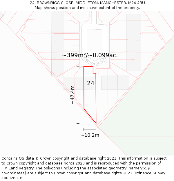 24, BROWNRIGG CLOSE, MIDDLETON, MANCHESTER, M24 4BU: Plot and title map