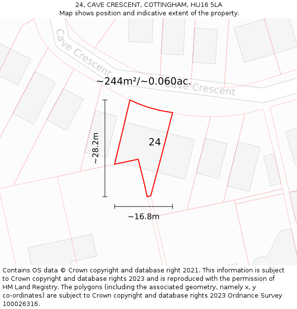 24, CAVE CRESCENT, COTTINGHAM, HU16 5LA: Plot and title map