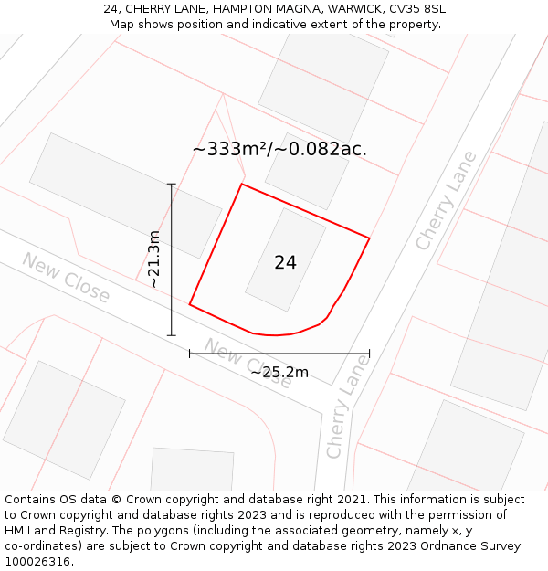24, CHERRY LANE, HAMPTON MAGNA, WARWICK, CV35 8SL: Plot and title map