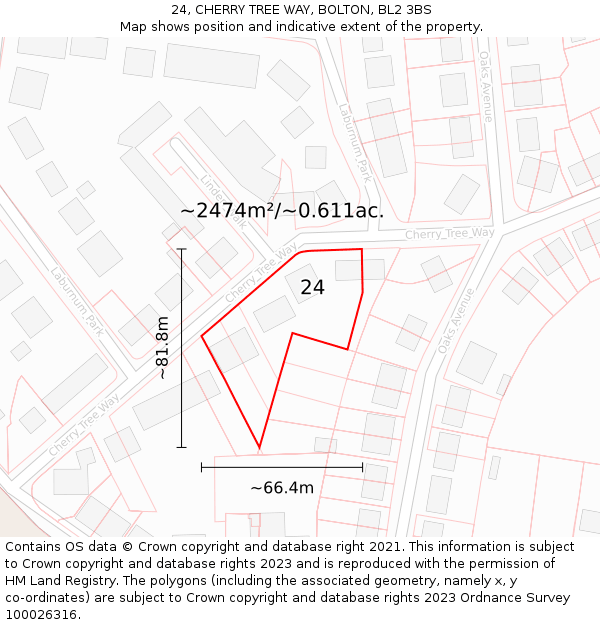 24, CHERRY TREE WAY, BOLTON, BL2 3BS: Plot and title map