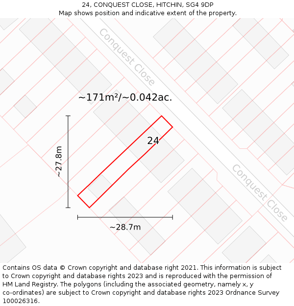 24, CONQUEST CLOSE, HITCHIN, SG4 9DP: Plot and title map