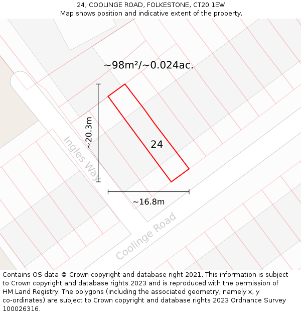 24, COOLINGE ROAD, FOLKESTONE, CT20 1EW: Plot and title map