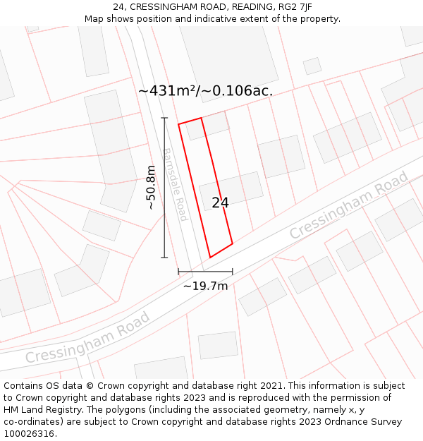 24, CRESSINGHAM ROAD, READING, RG2 7JF: Plot and title map