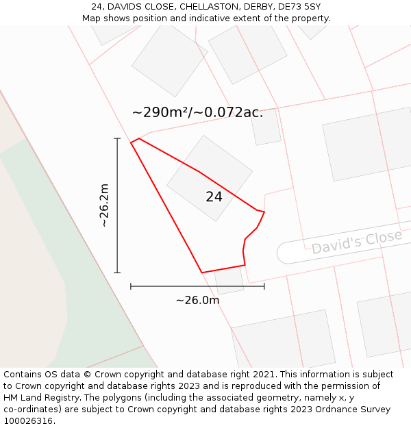 24, DAVIDS CLOSE, CHELLASTON, DERBY, DE73 5SY: Plot and title map