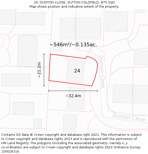 24, DUNTON CLOSE, SUTTON COLDFIELD, B75 5QD: Plot and title map