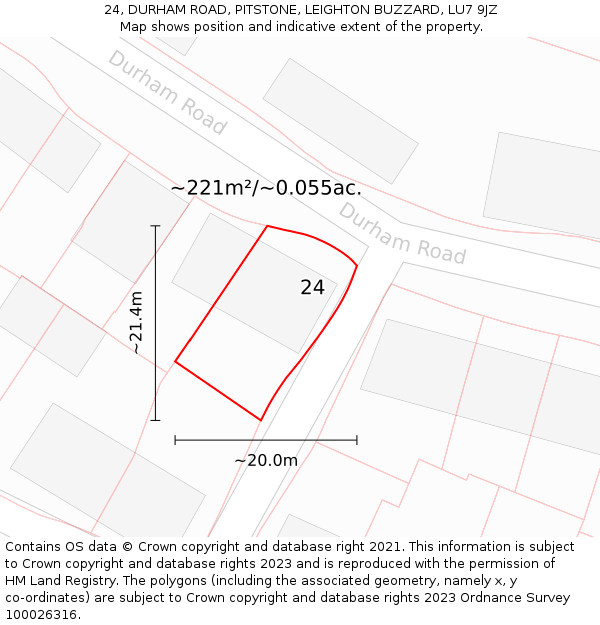 24, DURHAM ROAD, PITSTONE, LEIGHTON BUZZARD, LU7 9JZ: Plot and title map