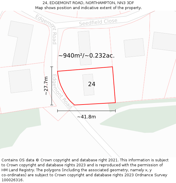 24, EDGEMONT ROAD, NORTHAMPTON, NN3 3DF: Plot and title map