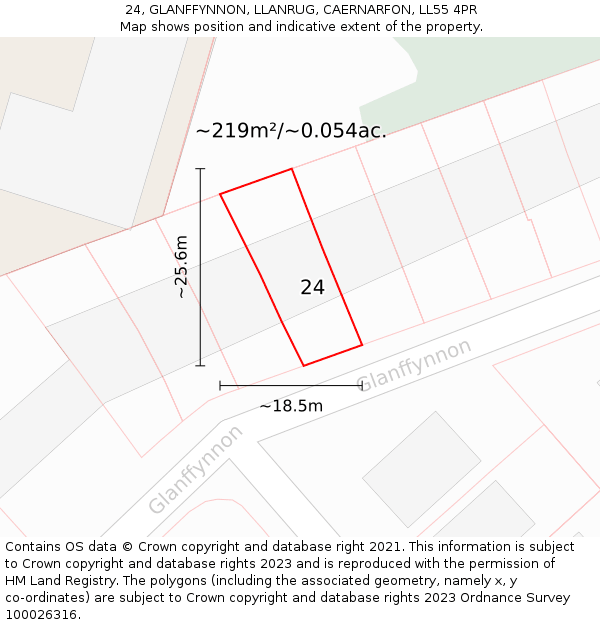 24, GLANFFYNNON, LLANRUG, CAERNARFON, LL55 4PR: Plot and title map