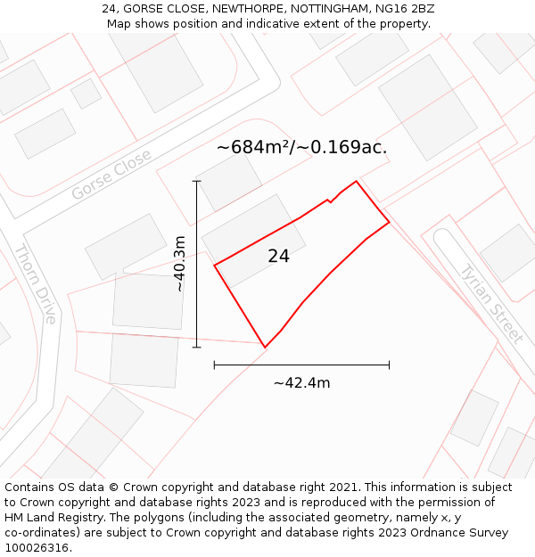 24, GORSE CLOSE, NEWTHORPE, NOTTINGHAM, NG16 2BZ: Plot and title map