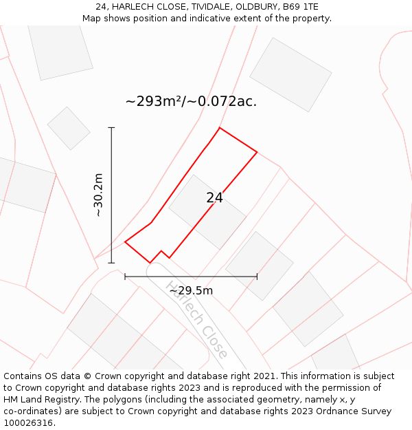 24, HARLECH CLOSE, TIVIDALE, OLDBURY, B69 1TE: Plot and title map