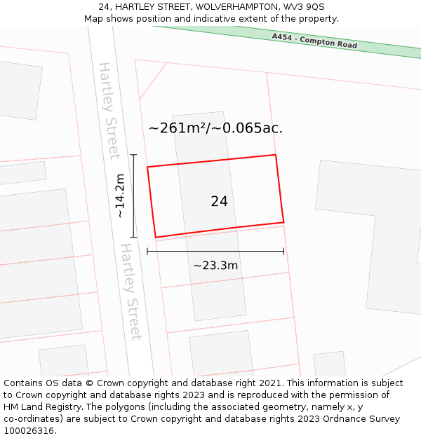 24, HARTLEY STREET, WOLVERHAMPTON, WV3 9QS: Plot and title map