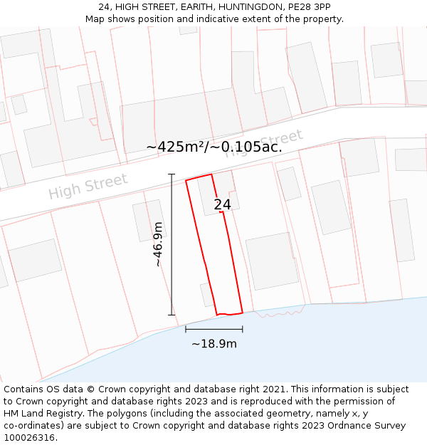 24, HIGH STREET, EARITH, HUNTINGDON, PE28 3PP: Plot and title map