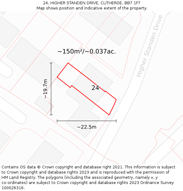 24, HIGHER STANDEN DRIVE, CLITHEROE, BB7 1FT: Plot and title map