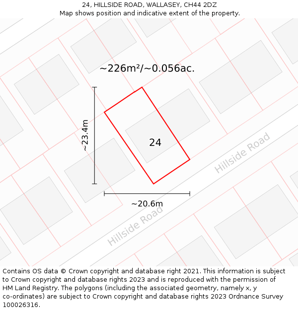 24, HILLSIDE ROAD, WALLASEY, CH44 2DZ: Plot and title map