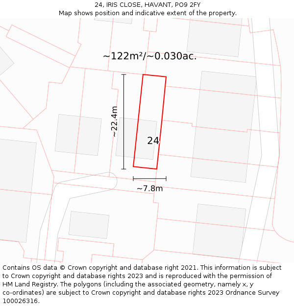 24, IRIS CLOSE, HAVANT, PO9 2FY: Plot and title map