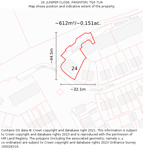 24, JUNIPER CLOSE, PAIGNTON, TQ4 7UA: Plot and title map