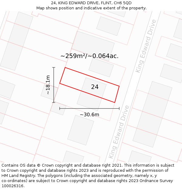 24, KING EDWARD DRIVE, FLINT, CH6 5QD: Plot and title map
